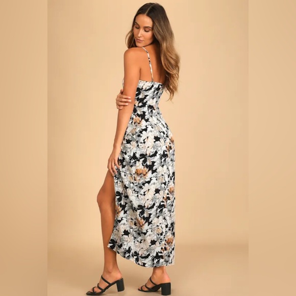 Lulus Fresh Impression Black Floral Print Surplice Maxi Dress Small - Picture 2 of 9